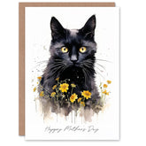 Mother'S Day Greeting Card Black Cat Lover Yellow Flowers For Mum