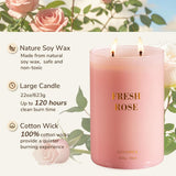 Fresh Rose Candles For Women, Pink Candle, Soy Wax 22Oz Large 120 Hours Burning, Aromatherapy Candles