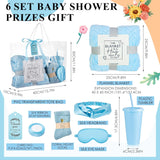 6 Set Baby Shower Prizes For Player Winners Adults Include Plastic Tumbler Blanket Eye Masks Silk Headband Bag Socks Tag Ribbon, Baby Shower Player Winners Bridal Game Gifts (Blue)