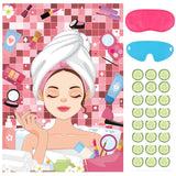 Spa Party Games Pin The Cucumbers On The Girl Spa Birthday Party Supplies For Kids Girls Women, Large Sleepover Slumber Pin The Games Poster With 42 Cucumber Stickers