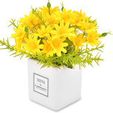 Artificial Flowers, Yellow Daisy Flower With Vase Silky Artificial Daisies Bouquet Fake Plant Bonsai For Home Office Wedding Decoration, Table Centerpieces Arrangement, Windowsill Decor
