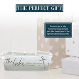 Pavilion Gift Company - at The Lake - 12-Ounce Wax Reveal Natural Soy Wax 3 Wick Candle, Jasmine Scented, Hidden Message Candle, Lake House Décor, 1 Count, 7.5 x 3.5 x 2.25-inch, Gray