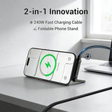 2 Pack 240W USB C Fast Charging Cable with Built In Phone Stand Braided Black