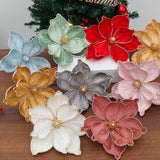 6Pcs Christmas Party Magnolia Flowers For Tree Artificial Poinsettia Flower Fake Magnolia Flower With Stems Floral Picks For Xmas Tree Wreath Wedding Party Diy Crafts (Green)