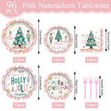 96Pcs Christmas Nutcrackers Party Supplies Pink Nutcrackers Paper Plates And Napkins Christmas Tableware Set Xmas Tree Snowflake Plates For Winter Holiday Seasonal Party Decorations Serve 24