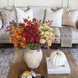 Fall Artificial Hydrangea Flower Stems, 33.5" Silk Blossom Sprays With Bendable Stems, Set Of 3 Faux Floral Branches For Tall Vase Arrangements, Orange