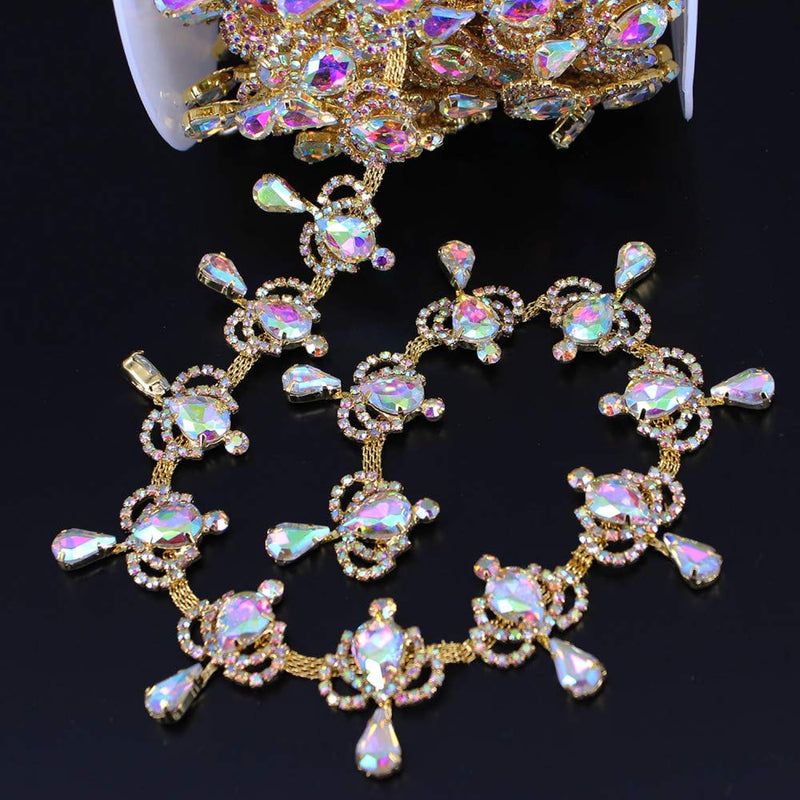 1 Yard Ab Fringe Rhinestone Chain Trim Crown Shape Holographic Crystal
