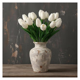 18Pcs Artificial Tulips 13" Pu Artificial Flowers For Family Friends Gifts Diy Flower Arrangement Home Kitchen Office Party Wedding Dining Table Decoration, White
