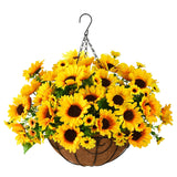 Artificial Sunflowers Fake Hanging Flowers Plants Baskets For Outdoor Fall Decoration, Faux Silk Flowers Look Real Uv Resistant For Porch Patio Garden Spring Home Decor