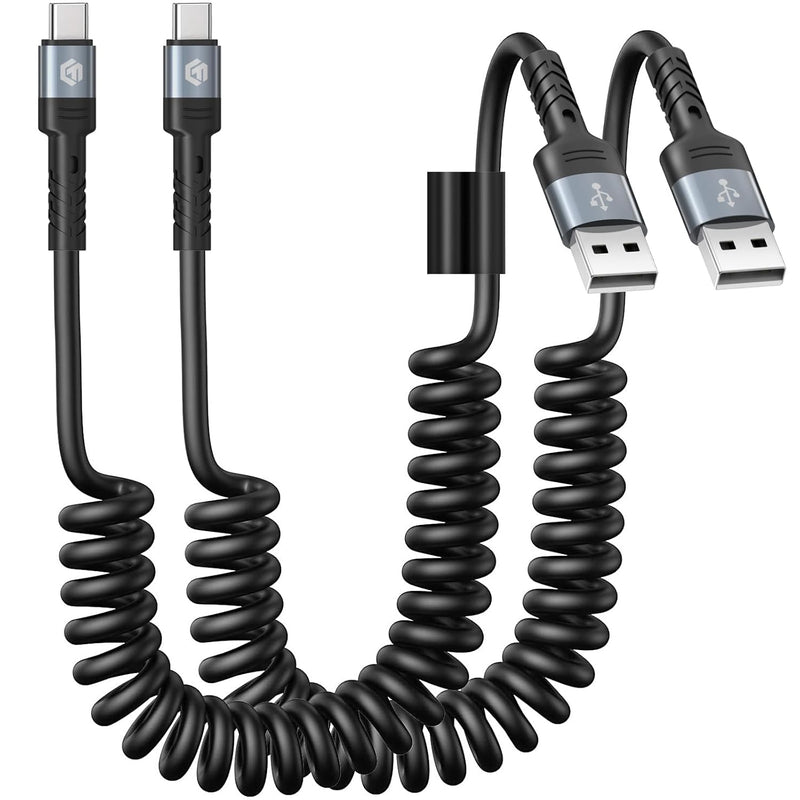 Usb C Charger Cable Fast Charging, Coiled Usb A To Usb C Cable For Car, Retrac