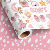 Reverible Baby Girl Wrapping Paper Roll Pink Gift Wrap Sheets With Baby Bear Unicorn Rainbow Princess Designs For Girls Wedding Neutral Baby Shower Birthday Party - Total 28.5Sq.Ft