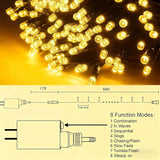 66FT 200 LED Warm White Christmas String Lights Green Wire Plug In Fairy Lights with 8 Modes for Indoor Outdoor Xmas Tree Wedding Party Decor