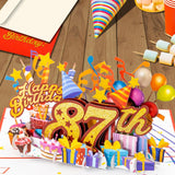 3D Pop Up Happy 87Th Birthday Card – Red Design With Glitter Numbers, Balloons, Cakes & Gifts – Unique Bday Card For Dad, Mom, Husband, Wife, Man Or Woman – 5" X 7"