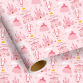 Princess Castle Birthday Wrapping Paper Roll For Girls Pink Princess Gift Wrap Paper With Crown Carriage Hot Air Balloon Design For Baby Shower Holiday Party Decor, 17 Inch X 16.4 Feet