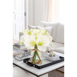 White Amaryllis Artificial Flower Arrangement 11.8" Faux Silk Amaryllis In Glass Vase With Faux Water Pebbles Fake Floral Centerpiece For Home Office Room Table Shelf Rustic Décor