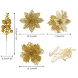 66 Pcs 3 Styles Christmas Glitter Poinsettia Flowers Artificial Berry Picks Christmas Tree Ornaments Artificial Christmas Flowers With Clips For Xmas Wedding Wreath Floral Decorations (Gold)