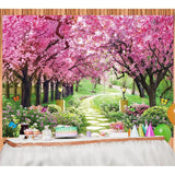 Spring Backdrop Spring Garden Flowers Tree Path Photography Background Floral Natural Landscape Birthday Party Party Decoration Banner Supplies (82X59Inch(7X5Ft))