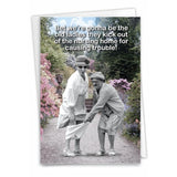 - 1 Funny Happy Birthday Greeting Card - Old Woman Humor, Notecard Talk Bubbles - Old Troublemakers C3567Bdg