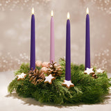 Flameless Advent Candles, Set Of 4 - Flickering Led Flame, 11 Inch Taper Candlesticks, Remote Controlled, Purple And Pink For Christmas Wreath