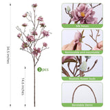 3Pcs Artificial Magnolia Flowers Stems For Spring Decoration, Faux Purple Magnolia Branches With Buds, 34.5" Long Stems Floral Arrangement For Vase Pot Table Centerpiece Indoor Decor