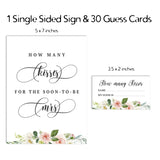 How Many Kisses For The Soon To Be Mrs Floral Brunch & Bubbly White Bridal Shower Game 1 Sign + 30 Cards