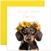 Old English Co. Daschund Dog Very Special Cousin Card - Daschund Floral Cute Birthday Card For Her - Cute Well Done Congratulations Cards For Cousin From Family Friends | Blank Inside With Envelope…