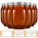 12 Pcs Bulk Amber Mason Jars With Lids 16 Oz Decorative Centerpieces Glass Pint Canning Containers Regular Mouth For Flower Food Storage Wedding Halloween Christmas Diy Crafts