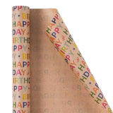 Kraft Birthday Wrapping Paper - Mini Roll - 17 Inches X 33 Feet - For Boys Girls Kids - Colorful Happy Birthday Pattern Great For Teen, Party, Baby Shower