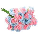 15Pcs Fake Roses, Roses Artificial Flowers Artificial Roses Silk Roses With Long Stems Real Look Real Touch Bouquet For Home Decor Table Decorations Wedding, Gradient Blue Pink