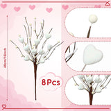 8 Pack Valentine'S Day Artificial Glitter Berry Flower Stems Heart Shaped Berry Picks 16 Inch Stems Valentine'S Day Gifts Flower For Party Wedding Decor(Red, White)