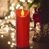 Flameless Candles Flickering Pillar Candles Battery Operated Candles Unscented With Timer And Remote,Set Of 5 Glitter Red Wax Pillar Led Candles
