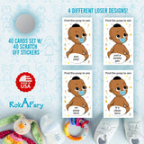 Baby Shower Boy Scratch Off Poop Game, Easy To Play Silly Games, Funny Idea, Ice Breaker Activity. Raffle Cards, Blue Pacifier, African American, Set Of 40 Cards Made In Usa