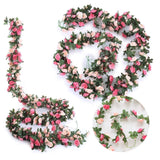 Fake Rose Vines Flowers Plants, 2 Pack 8.2 Feet Artificial Rose Flower Vine Hanging Flower Garland For Room Home Hotel Office Wedding Party Garden Craft Art Decor Pink