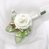 3 Pcs Set Rose Green Leaves Boutonniere For Men With Pins Wedding Party Prom Suit Decorations