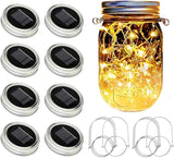 8 Pack Solar Mason Jar Lights 20 LED Waterproof Fairy String Lights with Hangers Warm White Outdoor Garden Patio Wedding Yard Decor No Jars Included Updated Design