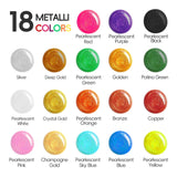 Metallic Acrylic Paint, Set Of 18 Metallic Colors In 1Oz Bottle, Non Fading, Non Toxic For Artists, Beginners, Crafting On Crafts,Canvas,Wood,Ceramic, Fabric,Stone