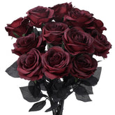 12 Pack Valentine'S Day Wine Red Artificial Roses Bouquet Vintage Silk Fake Burgundy Roses Lifelike Gothic Rose Flower Long Stem For Wedding Anniversary Birthday Party Table Centerpieces Decor
