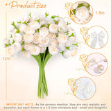 24 Pcs Ranunculus Artificial Flowers With Bows, Ribbons And Pearl Pins, Faux Silk Mini Peonies Artificial Flowers For Diy Wedding Bouquets, Bridal Shower Decorations And Home Table Decorations,Cream