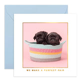 Anniversary Card For Couple - Two Pugs In A Basket - Valentines Day Cards For Girlfriend Boyfriend - Dog Pun Humor - Gifts For Wife Husband Partner - Comes With Fun Stickers