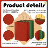 100 Pcs Red And Green Christmas Gift Bags Kraft Paper Bags With Handles Holiday Gift Bags For Wedding Baby Shower Bridal Shower Shopping Party Favor Business(8.26 X 6.3 X 3.15 Inch)