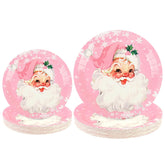 48Pcs Pink Christmas Party Plates Santa Claus Disposable Paper Plates Merry Christmas Snowflake 9" And 7" Dinner Dessert Plates For Winter Xmas Holiday Party Supplies Decor