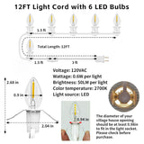 6-Bulb 12Ft Light Cord For Christmas Village Houses Accessories, Clip Light For Blow Mold, Replacement C7 Led Lights Wit