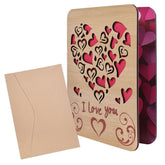 Large Wooden Anniversary Greeting Card With Envelope, Love Heart Wooden Greeting Cards For Valentine'S Day, Weddings, Birthday