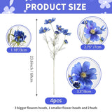 4Pcs Artificial Wild Flower Fake Cosmos With Long Stem Faux Silk Flowers For Wedding Bridal Bouquet Wreath Table Centerpiece Outdoor Decor (Dark Blue)