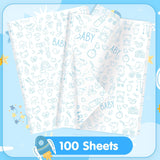 100 Sheets Blue Baby Shower Tissue Paper For Gift Bags Baby Boy Wrapping Paper,Party Decor,Diaper Raffle,20"X14"