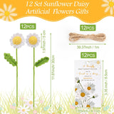 12 Sets Valentine'S Day Gifts For Teachers Bulk Daisy Knitted Flower Bouquet Crochet Daisy And Awesome Cards Employee Appreciation Gifts For Staff Coworkers Nurse (White)