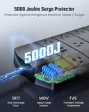 Heavy Duty Surge Protector Power Strip 13 Outlets 4 USB Ports USB C 5000J 14AWG Black