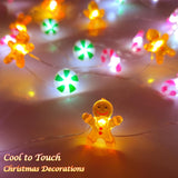 17Ft 50 Led Candy Cane Gingerbread Candy Christmas String Lights- Battery Operated Waterproof Christmas Fairy Lights Wit