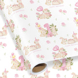 Girls 1St Birthday Wrapping Paper Roll, 17 In X 16.4 Ft, Mini Roll - Pink Bunny Floral Happy Birthday Gift Wrap Paper With Cakes, Perfect For Girls First Birthday'S Party Decor, Baby Shower