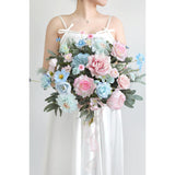 Artificial Flowers Combo Box Set Silk Flowers Fake Rose For Diy Floral Arrangements Wedding Bouquets Centerpieces Baby Shower Party Home Decorations (Blue Pink)